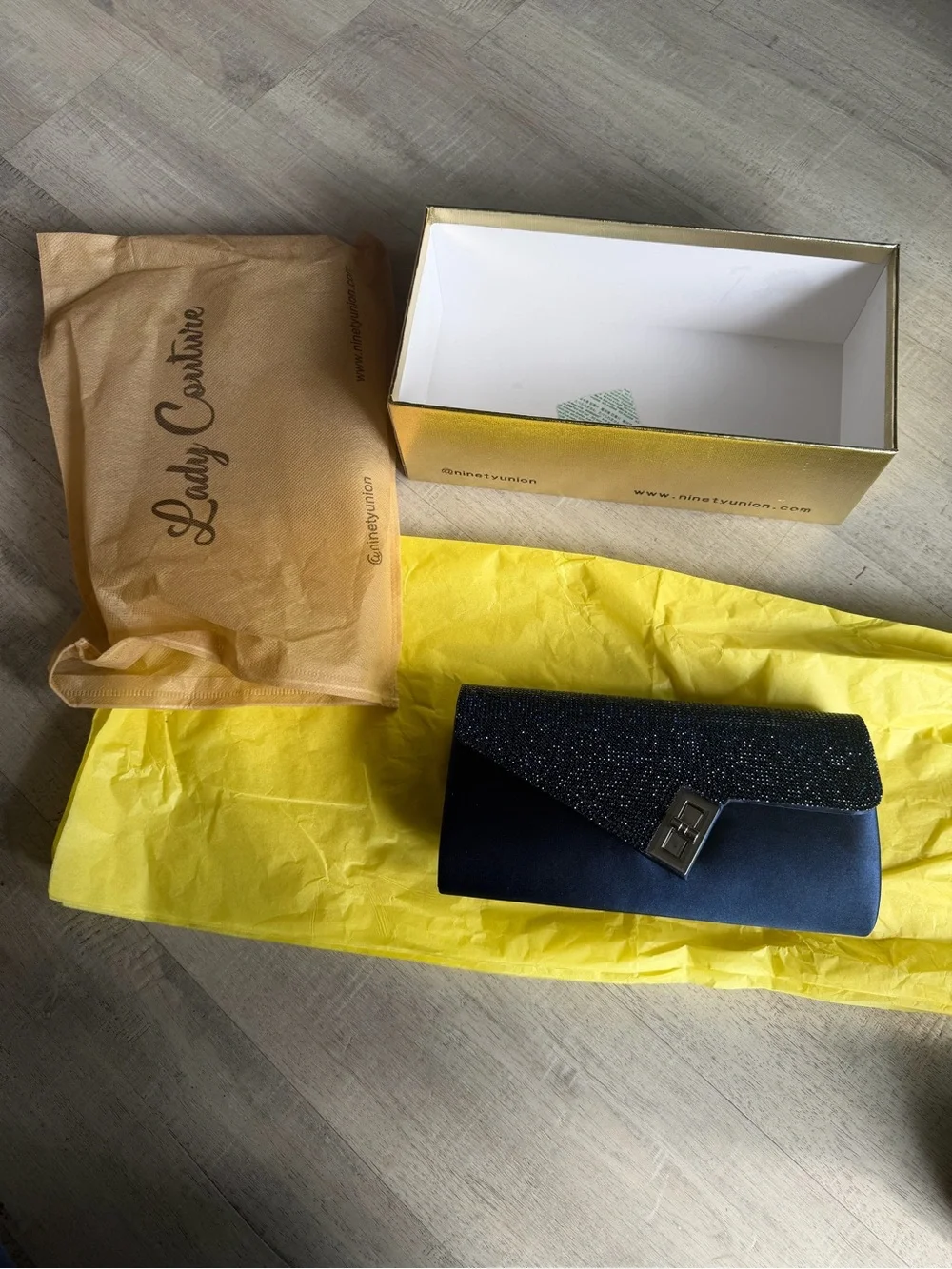 Navy Blue Evening Clutch Bag with Gold Hardware